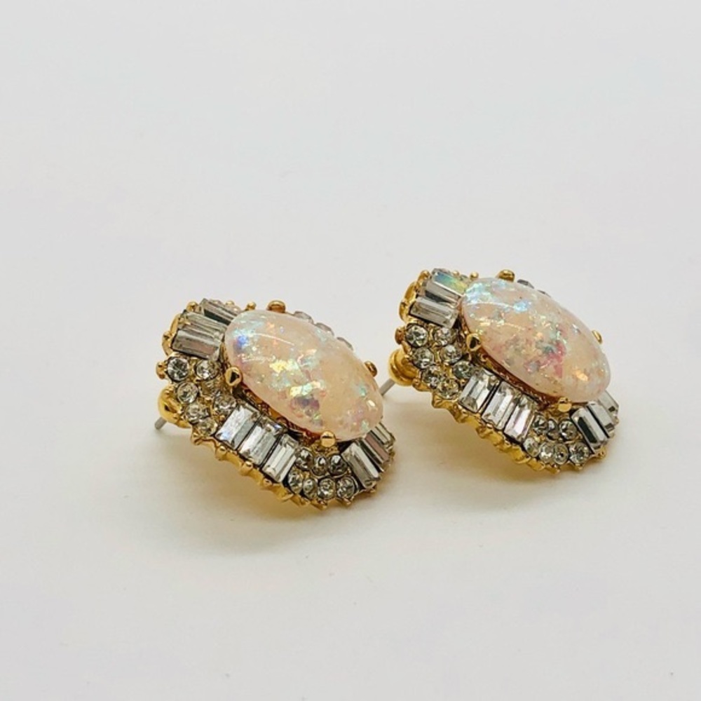 Vintage Signed Rhinestone Confetti Opal Earrings … - image 7